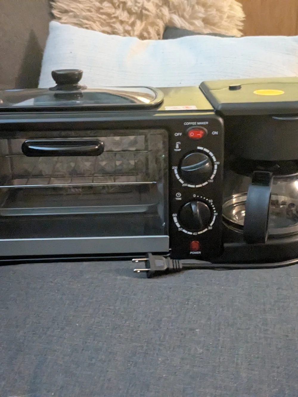 3-in-1 Breakfast Station with Coffee Maker, 4-Slice Toaster Oven, Non-Stick Grid